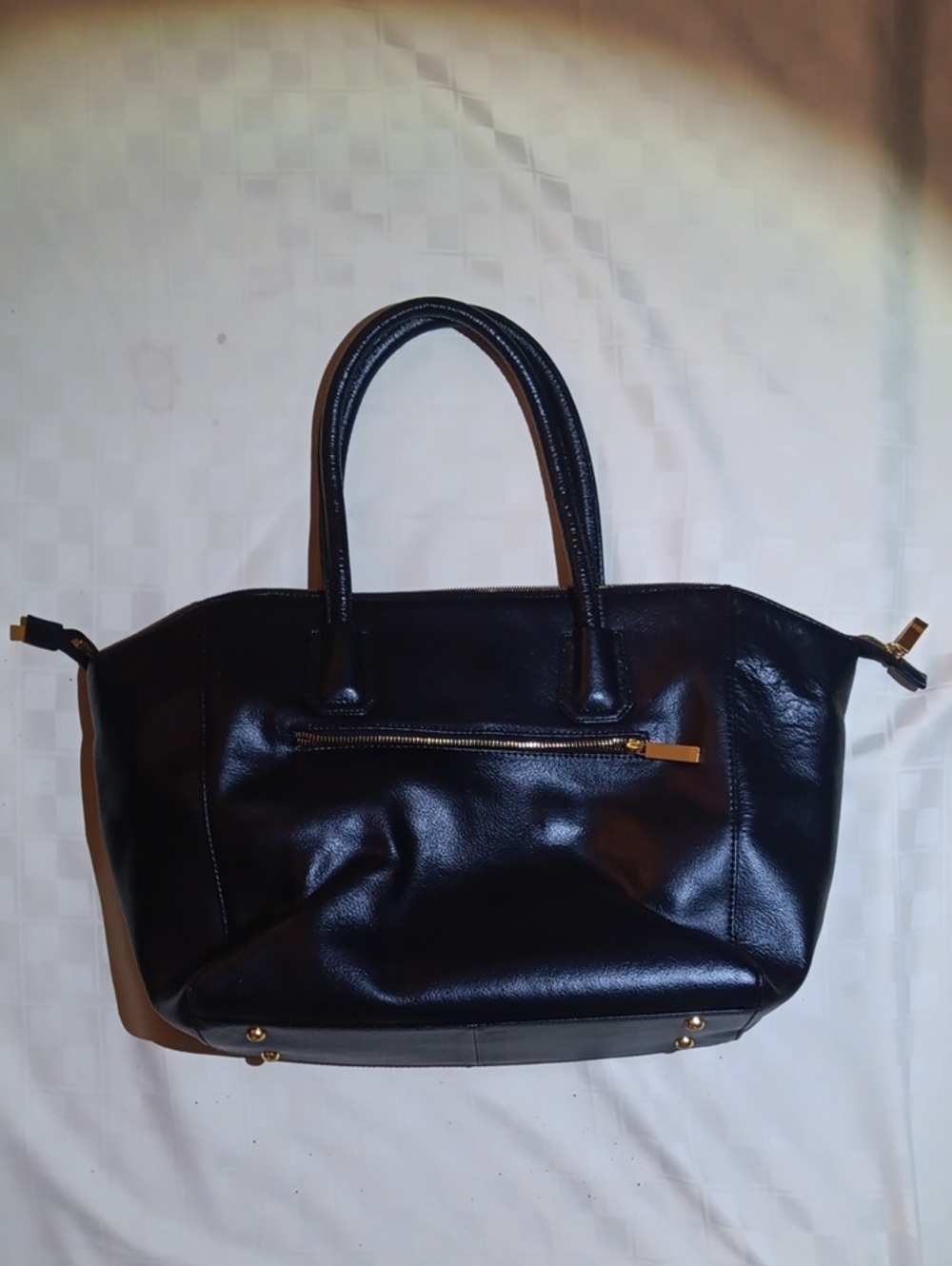 Joy & Iman Black Satchel with Gold Logo Plate